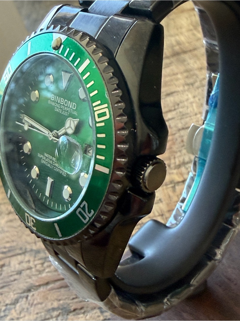 New! Binbond "Perpetual Datejust" Submariner Style Watch - Green & Black - Picture 4 of 8